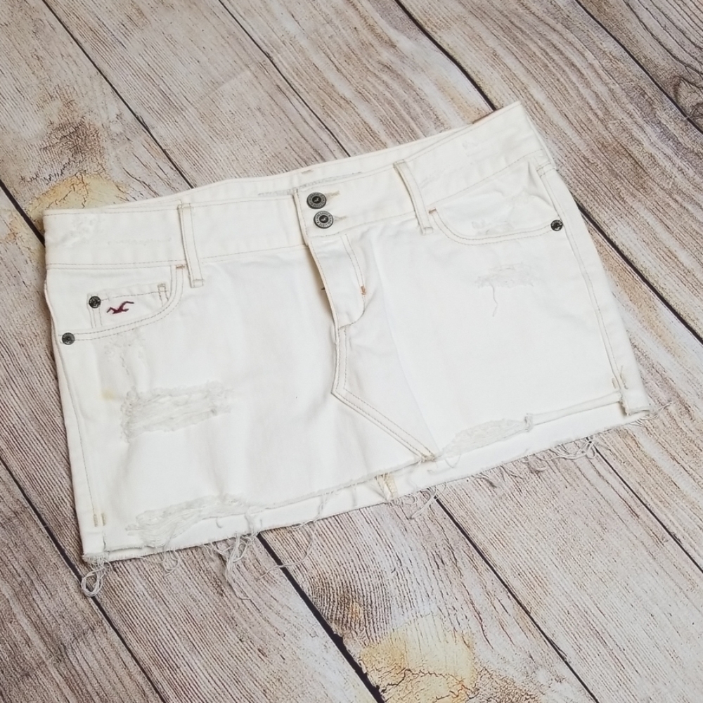 Hollister Distressed Cream Jean Skirt